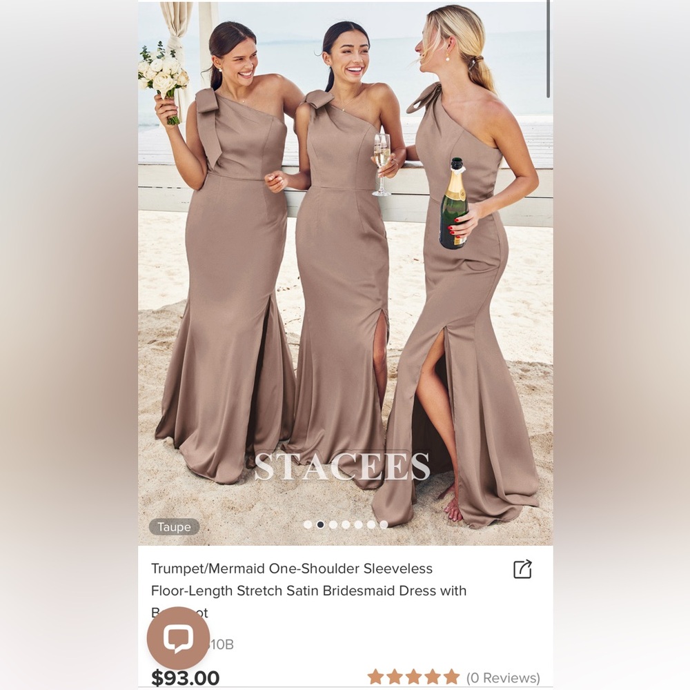 NWT Stacees Trumpet/Mermaid One Shoulder Floor-Length Bridesmaid Dress in Taupe